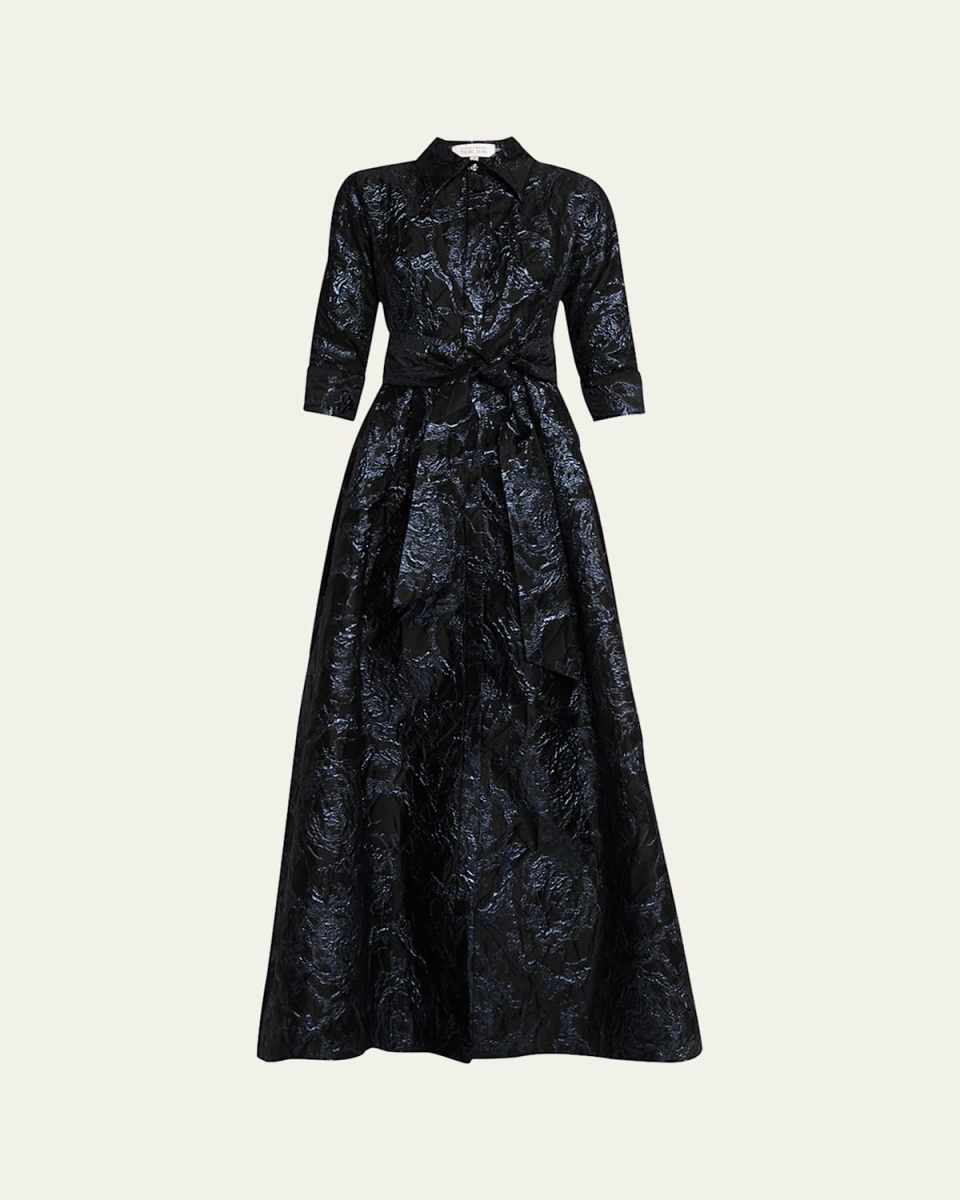 A-Line Metallic Jacquard Shirt Gown